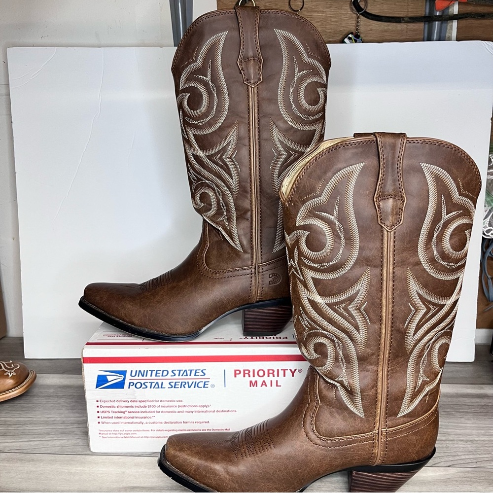 Durango Crush 13” Western Snip Toe Cowgirl Boots Womens 9.5 Brown Leather